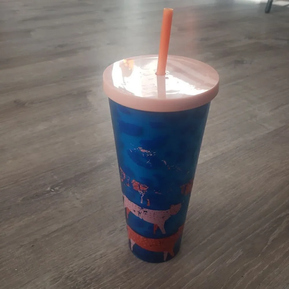 Starbucks 24 Oz Acrylic Tumbler Blue‎ Orange Cheetah Limited Edition See Desc